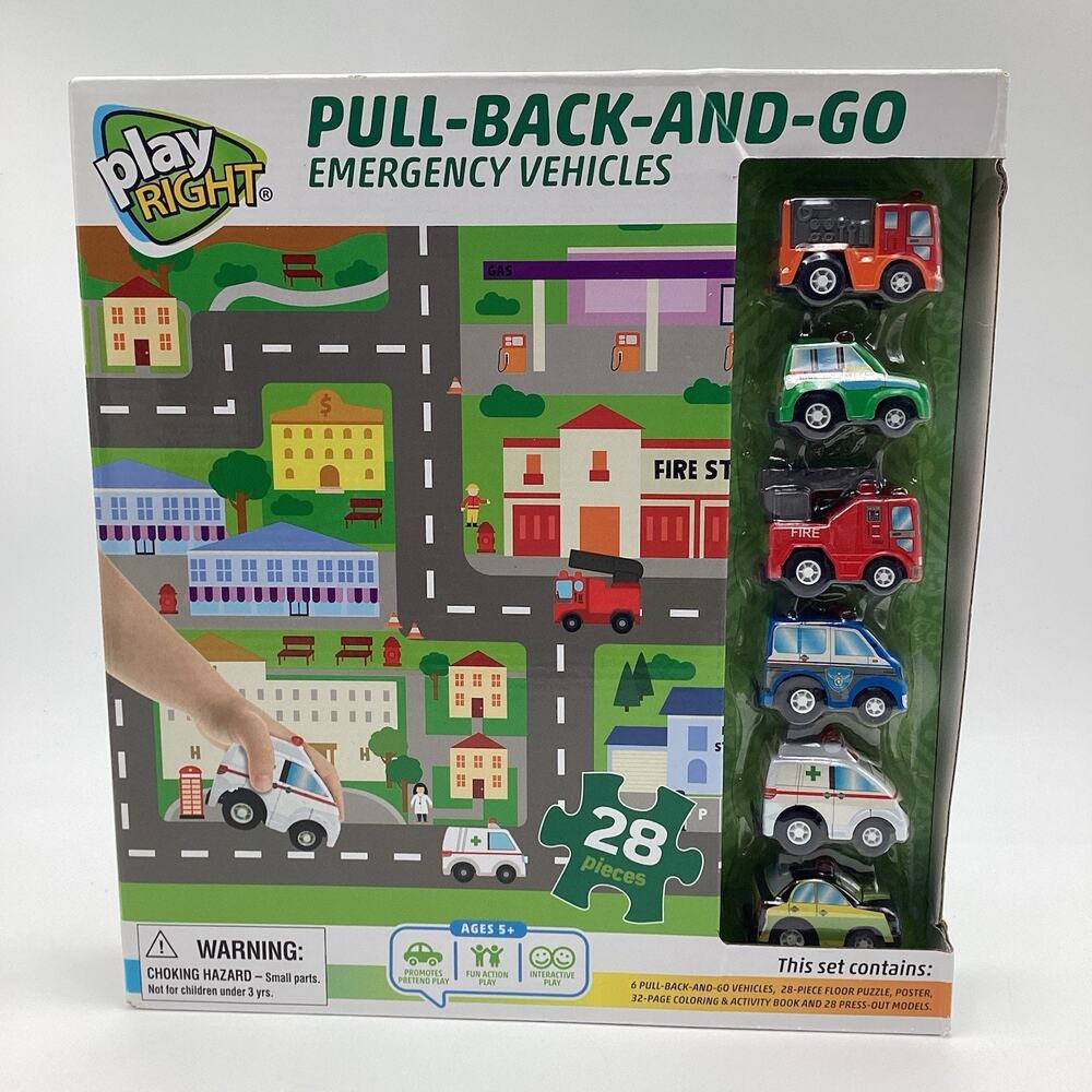 Play Right Pull Back and‎ Go 6 Emergency Vehicles Cars Activity Play Set New